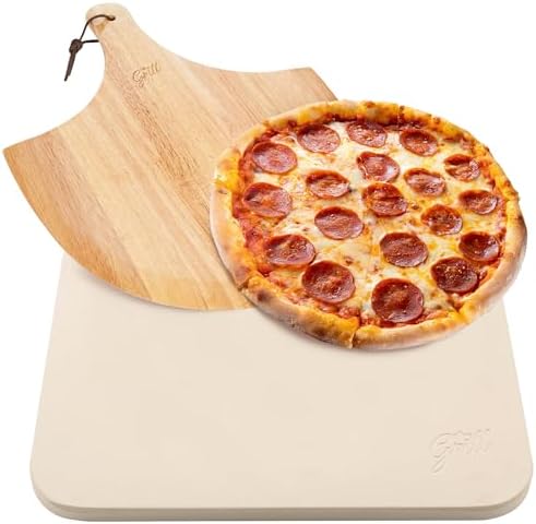 Hans Grill Rectangular Pizza Stone with Peel, 15 x 12 Inch Cordierite Stone
