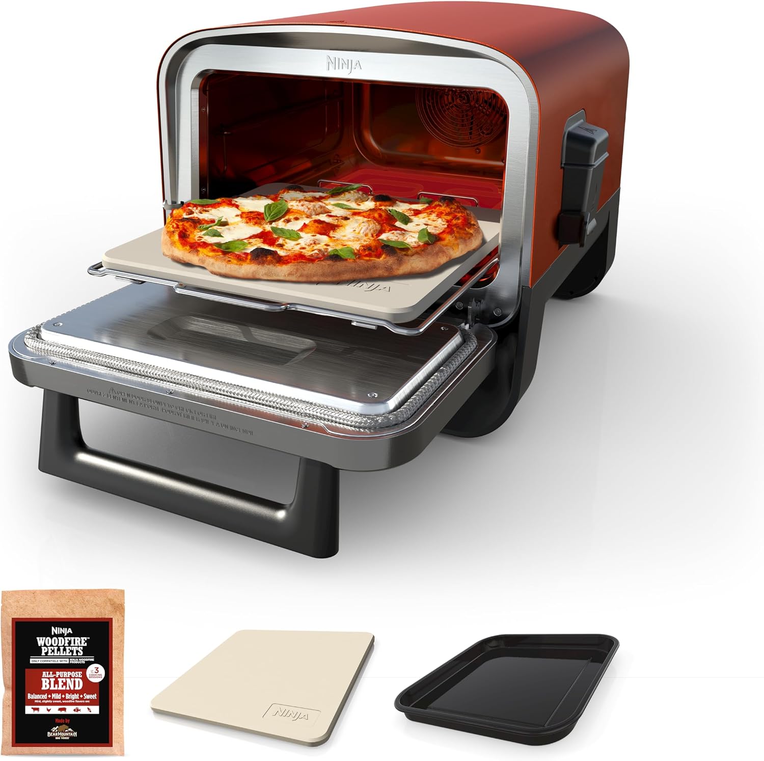 Ninja Woodfire Oven & Smoker, 8-in-1, Heats to 700°F, Terracotta Red, OO101