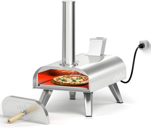 BIG HORN OUTDOORS 12" Dual Fuel Pizza Oven – Electric & Wood Pellet, Indoor &...